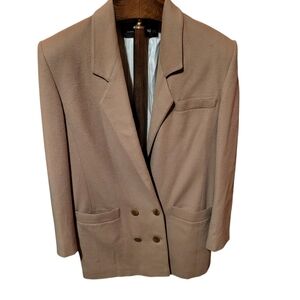 Vintage Louis Feraud Wool Cashmere Structured Camel Color Blazer Size 10